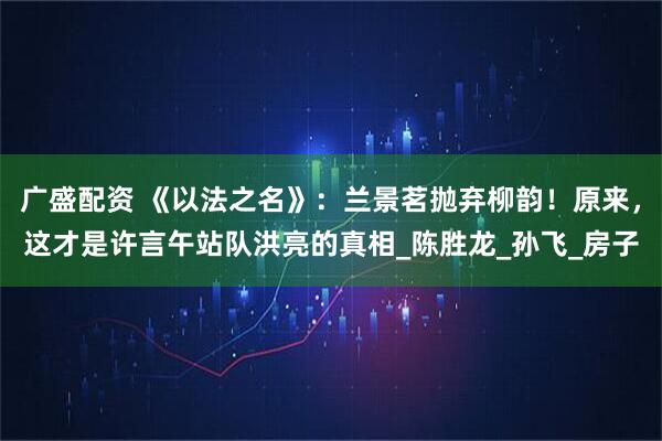 广盛配资 《以法之名》：兰景茗抛弃柳韵！原来，这才是许言午站队洪亮的真相_陈胜龙_孙飞_房子