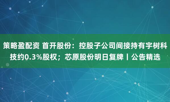 策略盈配资 首开股份：控股子公司间接持有宇树科技约0.3%股权；芯原股份明日复牌丨公告精选